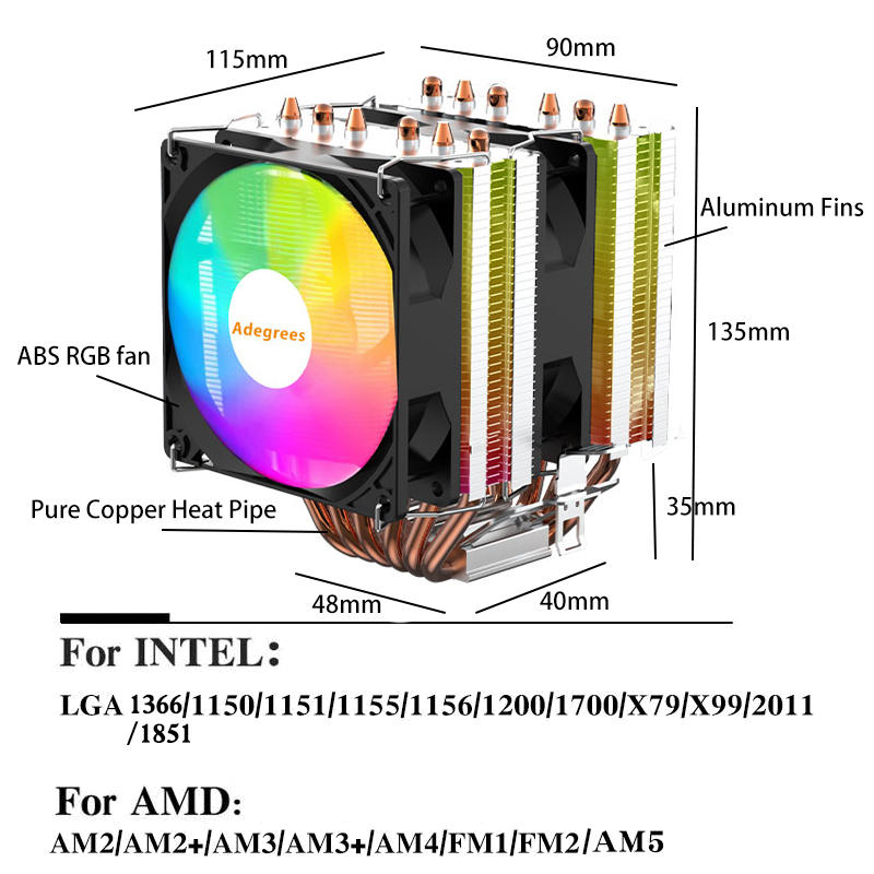 Air-cooled CPU Cooler 90mm RGB - đánh giá và giá Air Cooler Cpu